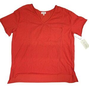 la Miel T-Shirt Red V-Neck Raw Hem Short Sleeve New